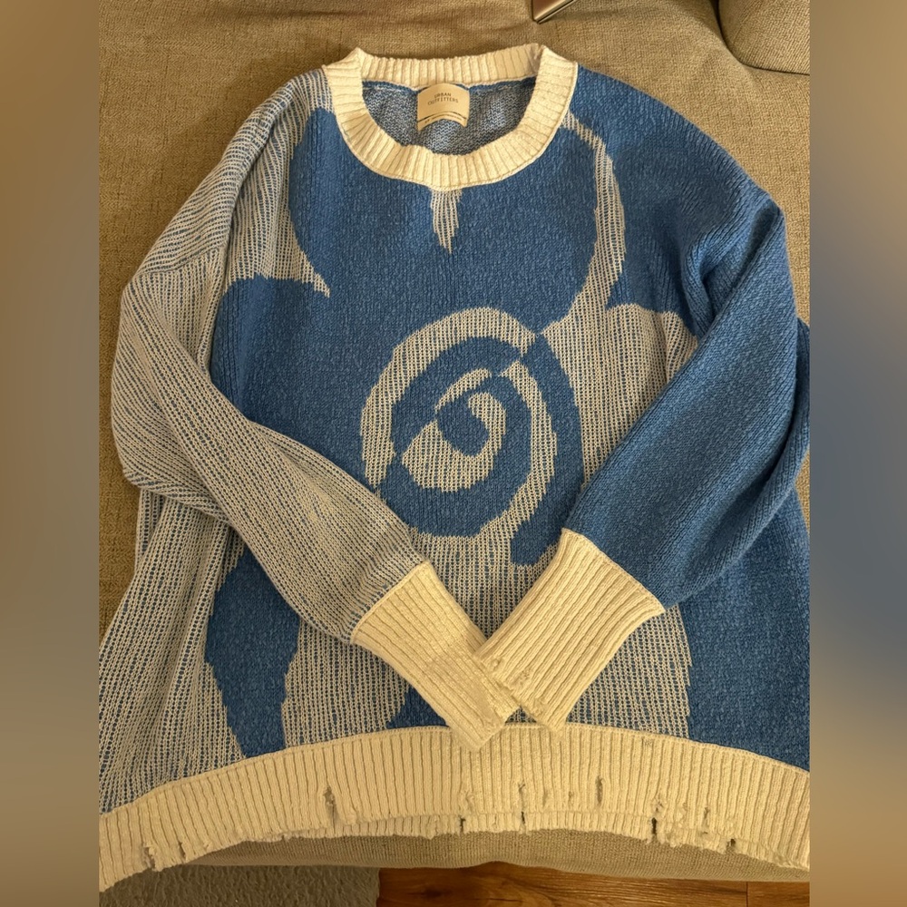 Urban Outfitters Blue and White Flower Sweater